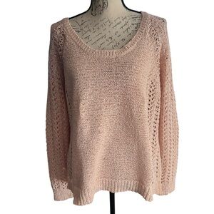 Boston Proper Women's Sweater Light Orange Peach Open Knit Stretch Fit, large